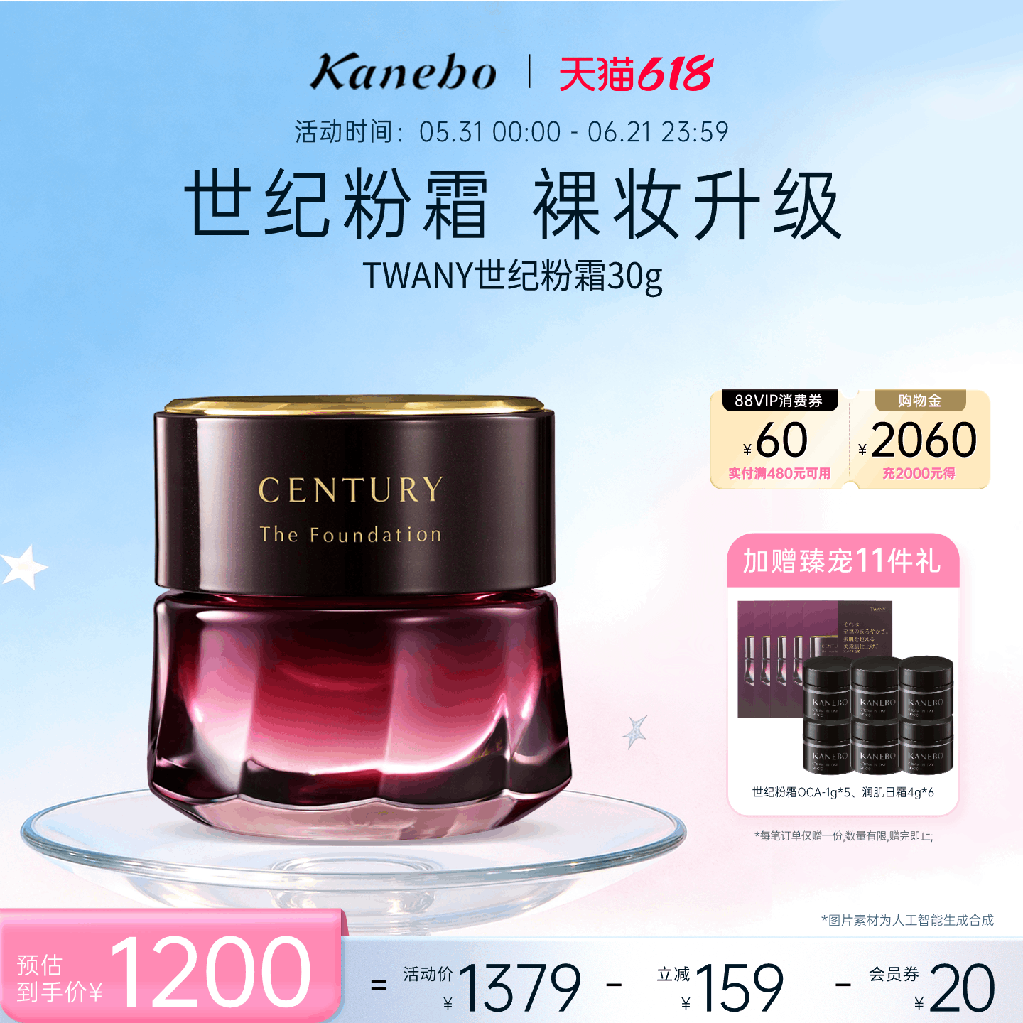 【618狂欢节】Kanebo嘉娜宝粉霜TWANY世纪粉底霜养肤遮瑕30ml官方