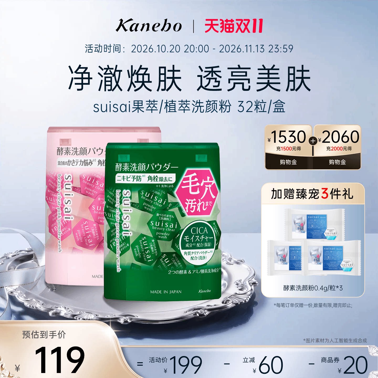 Kanebo嘉娜宝水之璨清透粉色绿色洗颜粉果萃植萃温和深层清洁