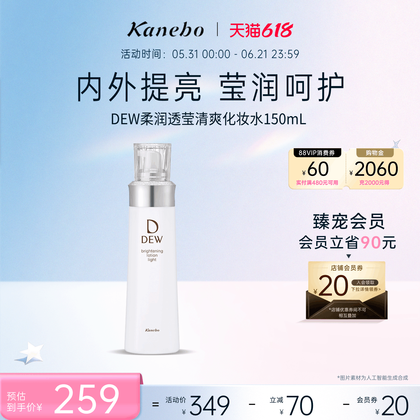 Kanebo嘉娜宝DEW朵雾柔润透莹清爽化妆水保湿补水亮白爽肤水柔肤