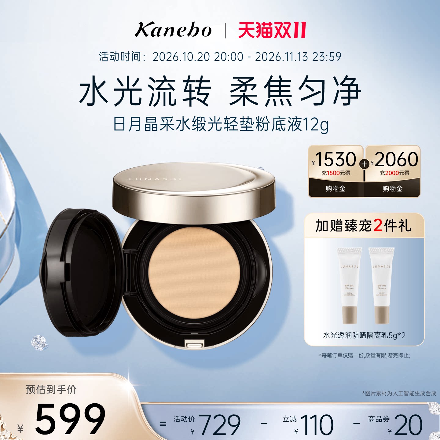 LUNASOL日月晶采佳丽宝嘉娜宝水缎光轻垫粉底液气垫水润持妆水光