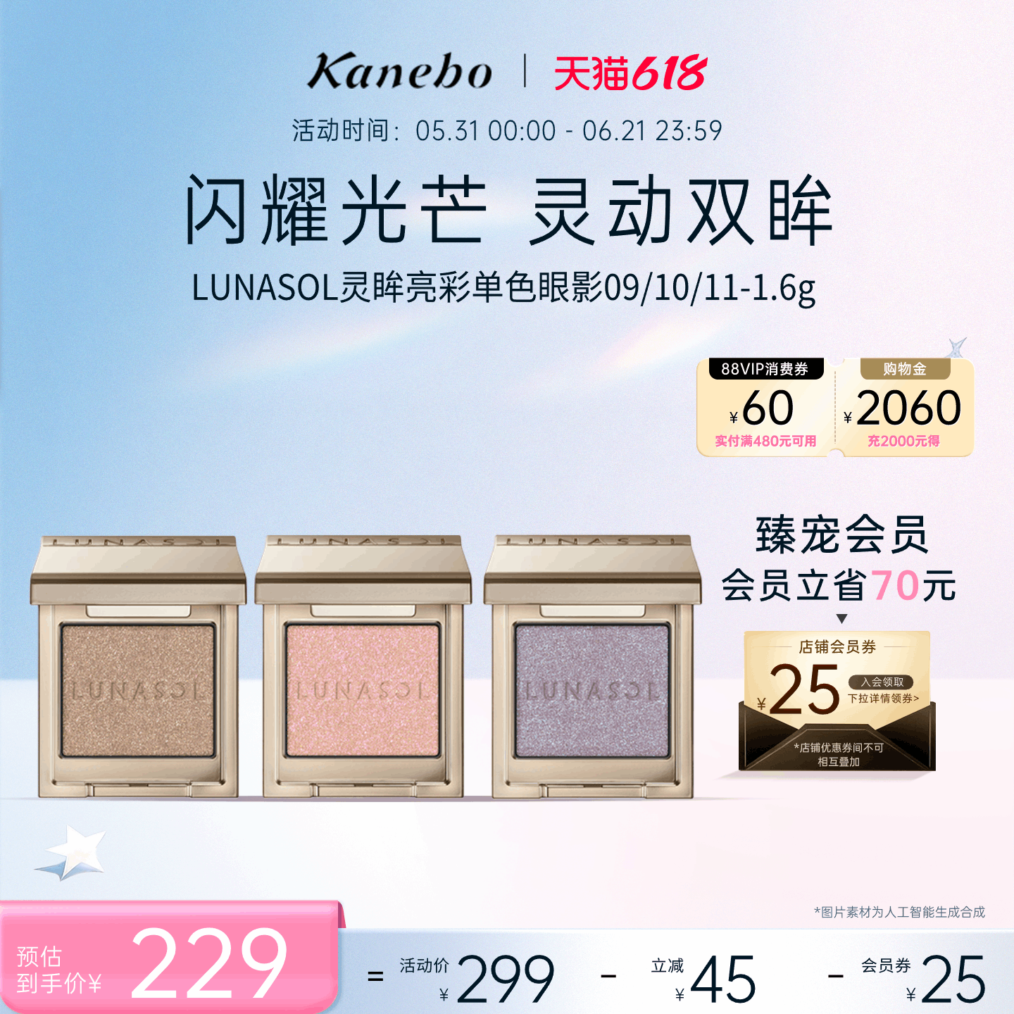Kanebo佳丽宝嘉娜宝LUNASOL日月晶采灵眸亮彩单色眼影细闪亮片