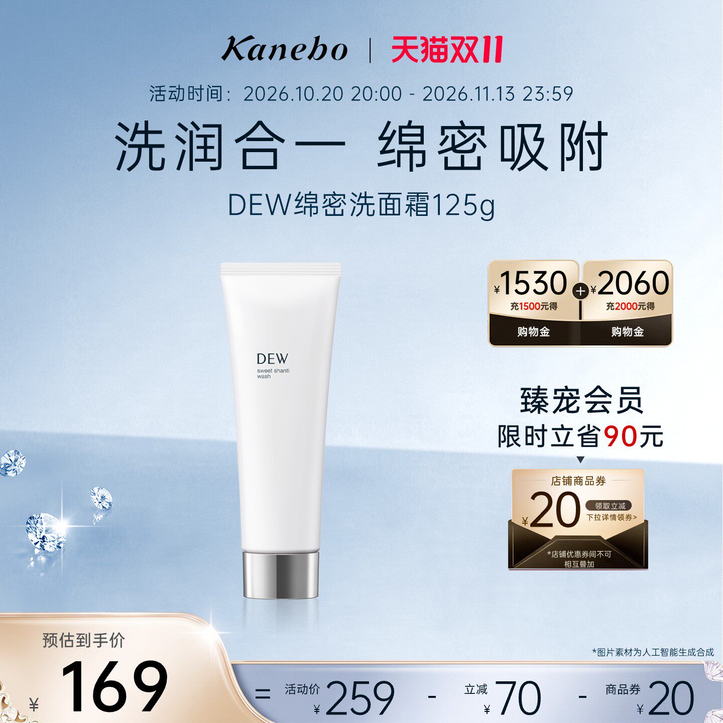 Kanebo嘉娜宝朵雾绵密洗面霜紧密吸附清洁面部保湿滋润女