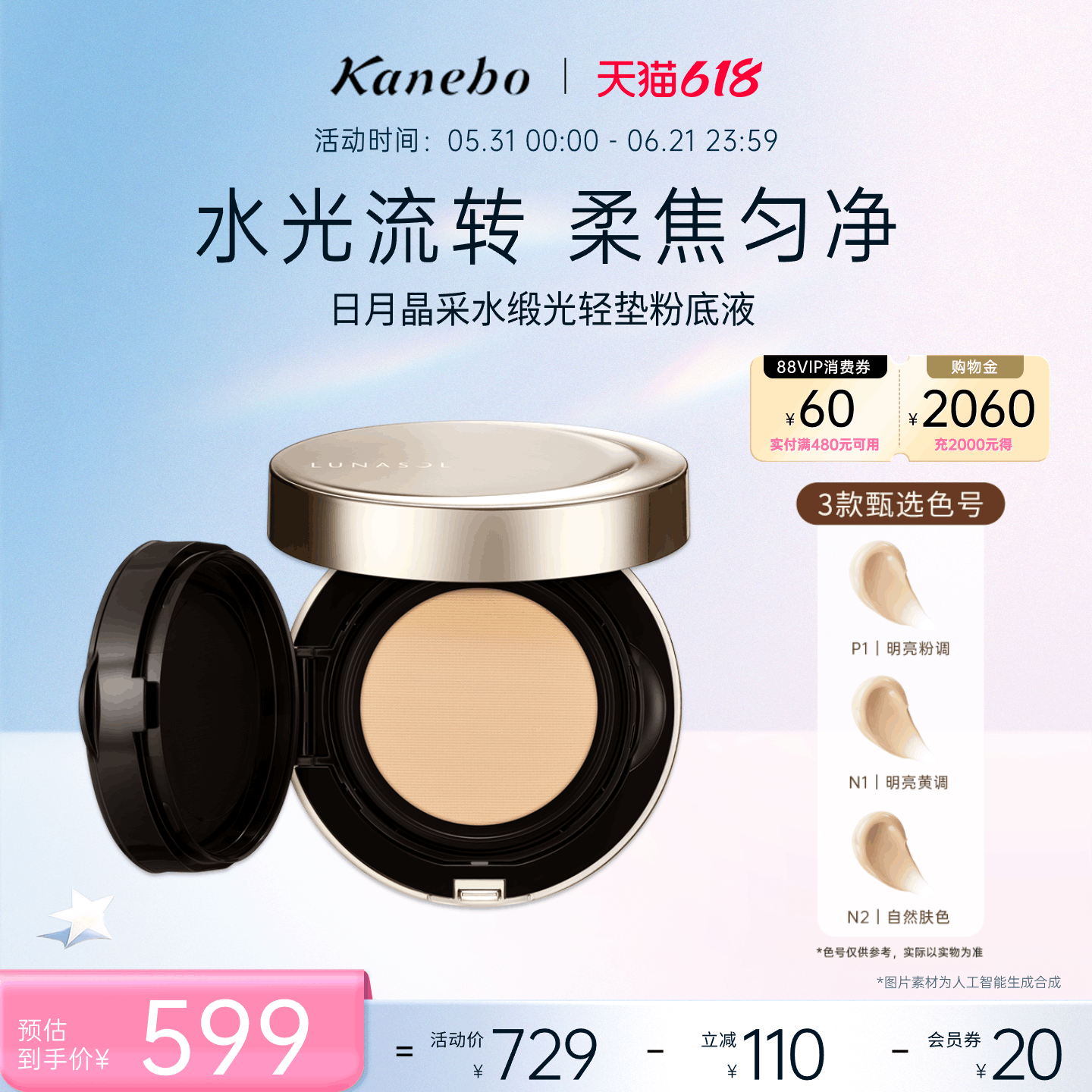 LUNASOL日月晶采佳丽宝嘉娜宝水缎光轻垫粉底液水润持妆透明感