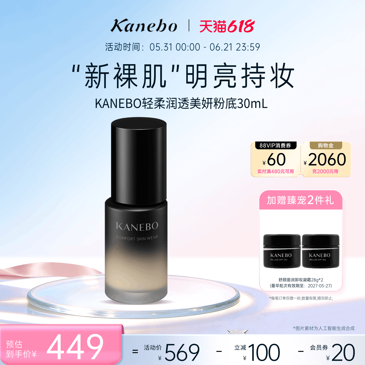 Kanebo嘉娜宝轻柔润透美妍粉底液油皮持妆自然裸肌遮瑕妆效30ml