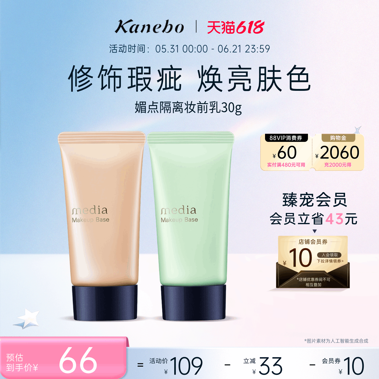 Kanebo嘉娜宝媚点隔离妆前乳橘色/绿色打底遮瑕妆前修饰肤色