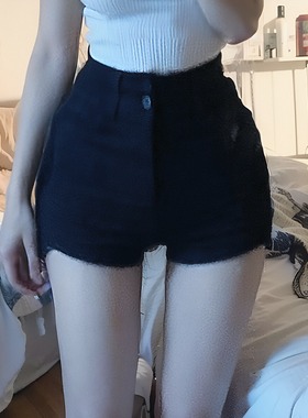 图图小有名气的黑色辣妹牛仔短裤女夏季设计感高腰紧身显瘦简约