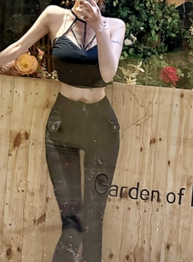 图图小有名气的韩版黑色显瘦高腰修身微喇牛仔裤弹力长裤