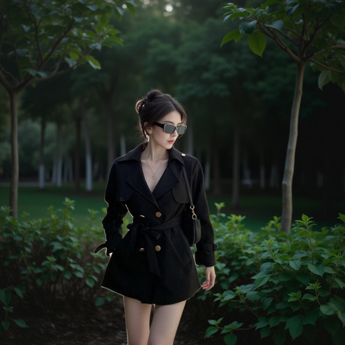 图图小有名气高级感双排扣黑色西装风衣外套女2024新款春秋短款