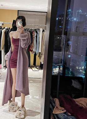 图图小有名气的纯欲御姐风紫色细肩带显腰细腿长吊带连衣裙女2024