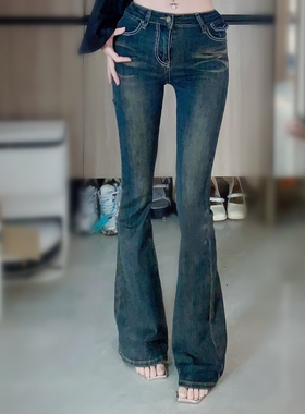 图图小有名气的深蓝色店主推荐非常显瘦自然腰牛仔裤长裤喇叭裤