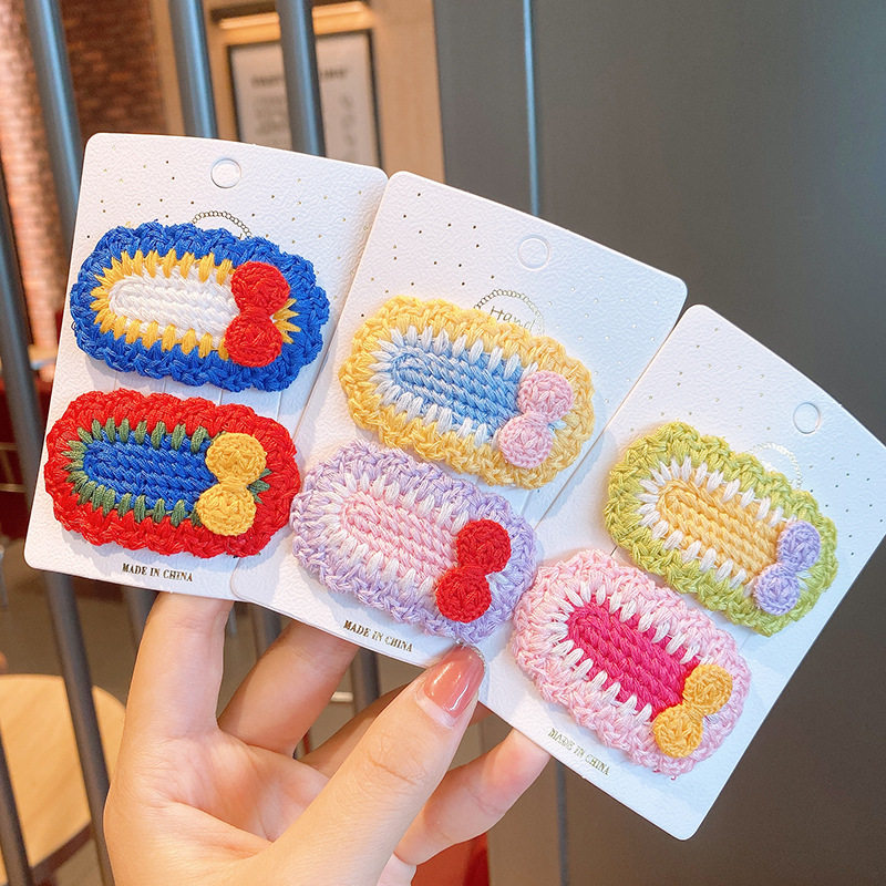 毛线针织刺绣编织bb夹公主可爱儿童蝴蝶结刘海夹子发夹发饰头饰品