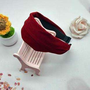 新年喜庆红色宽边丝绒发箍秋冬高炉顶绒面头箍洋气发卡发饰头饰品