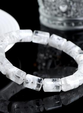 2026久雅水晶 天然雪花幽灵桶珠手链 白色满幽灵直切手串 厂家直