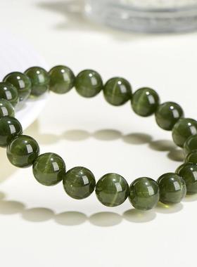 2026久雅水晶 7A级天然绿磷灰圆珠手链 绿色猫眼磷灰石散珠手串