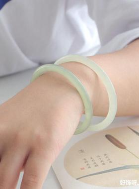 2026天然新疆和田玉手镯女款青白玉手镯少女细圆条镯子真玉手镯叮