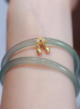 2026天青色叮当镯镂空如意铃铛款女 玉髓玛瑙手镯 文艺复古玉镯中