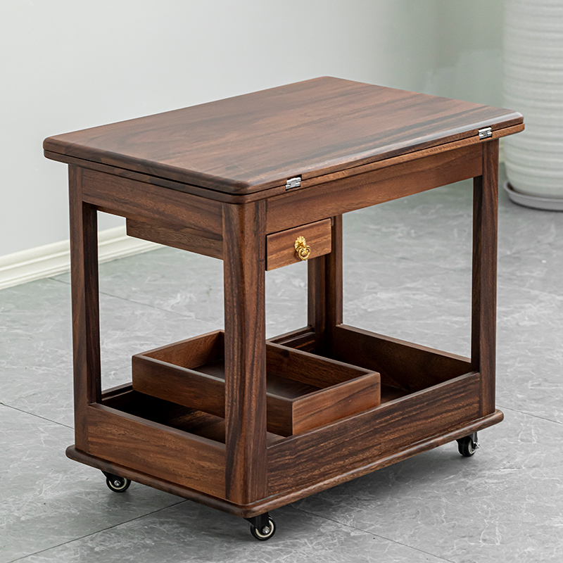 茶桌边柜茶台胡桃木可移动茶水柜折叠多功能小户型沙发边几实木