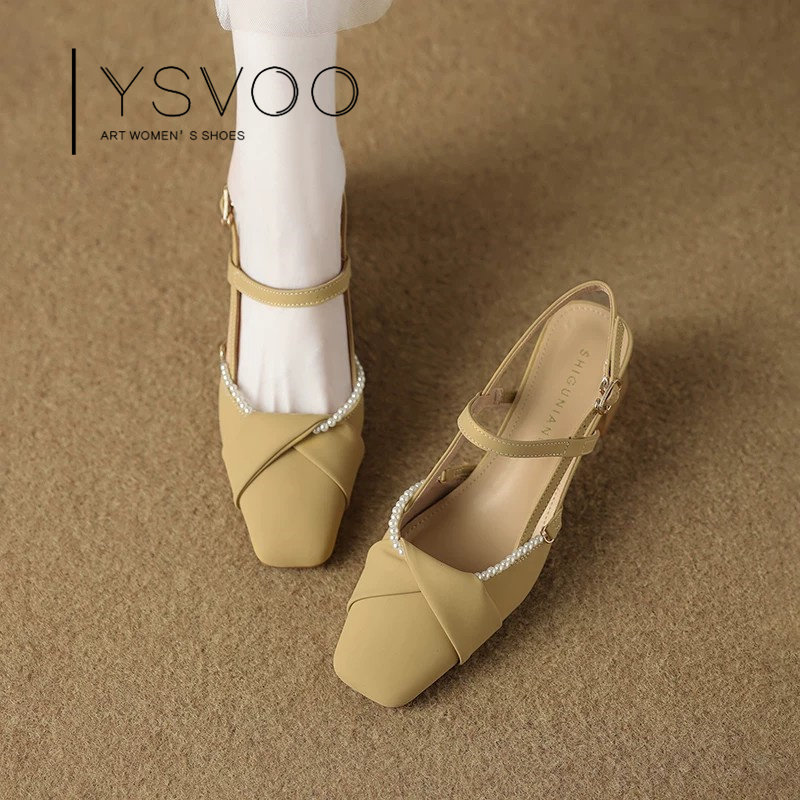 YSVOO【夏日星辰】法式串珠包头凉鞋女夏粗跟方头高跟凉鞋不累脚