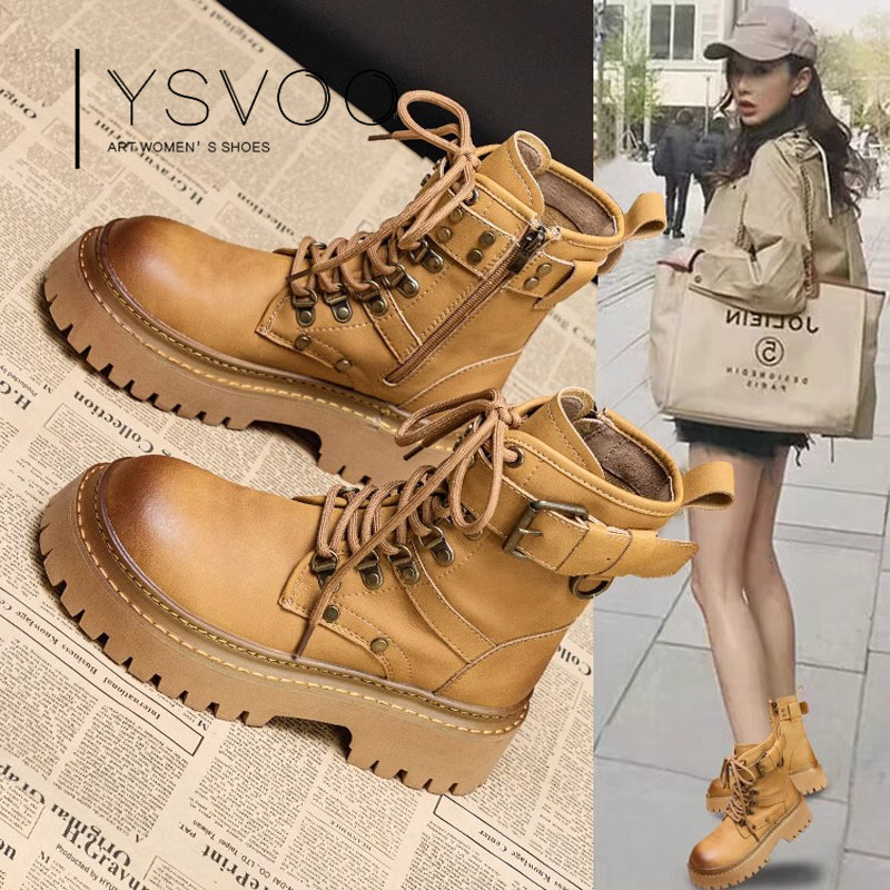 ysvoo秋冬女鞋新款2025爆款时尚气质厚底马丁靴英伦风工装短靴子