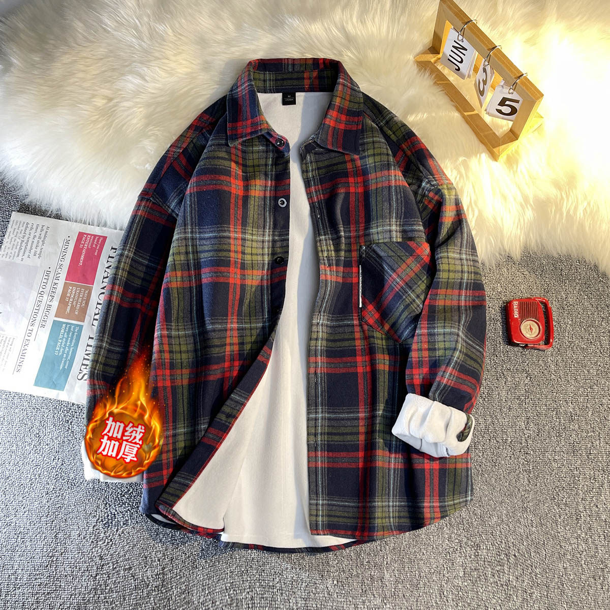 长袖加绒加厚衬衫保暖