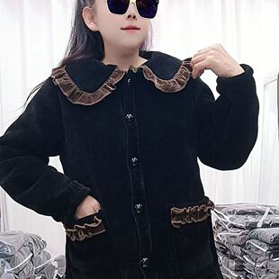 新款三层加绒加厚外套棉袄棉衣棉服女冬季睡衣娃娃领小香风可外穿