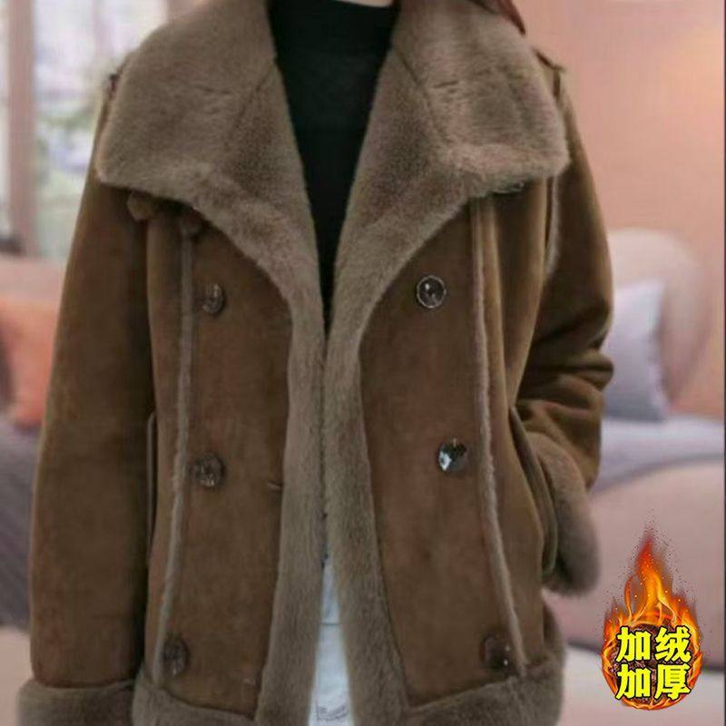 2025秋冬新款时尚加绒保暖外套加厚洋气毛毛一体大衣宽松外套上衣,女装/女士精品,短外套,淘宝优惠券,粉丝福利购,淘宝优惠卷