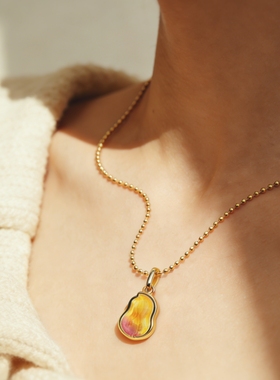 好事花生 吊坠珐琅项链女 小众设计渐变金色锁骨链百搭高级感饰品