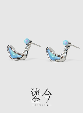 庄周梦蝶渐变纯银耳钉可调节