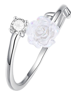 玫瑰花戒指S925纯银指环山茶花