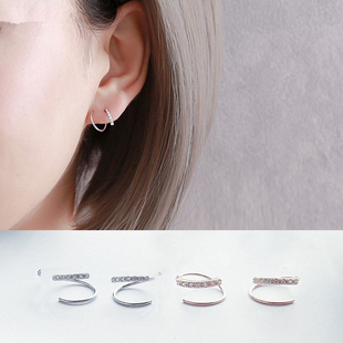 礼轩  925纯银耳环女韩耳钉气质百搭锆石螺旋弹簧圈圈网红耳饰男