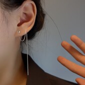 礼轩 豆豆耳环养耳洞足银睡觉免摘女显脸瘦 s999纯银圆珠耳线长款