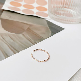 礼轩999纯银戒指女玫瑰金麻花开口ins可调节小众设计轻奢指环时尚