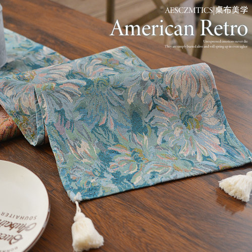 桌旗轻奢高端美式复古餐桌旗布