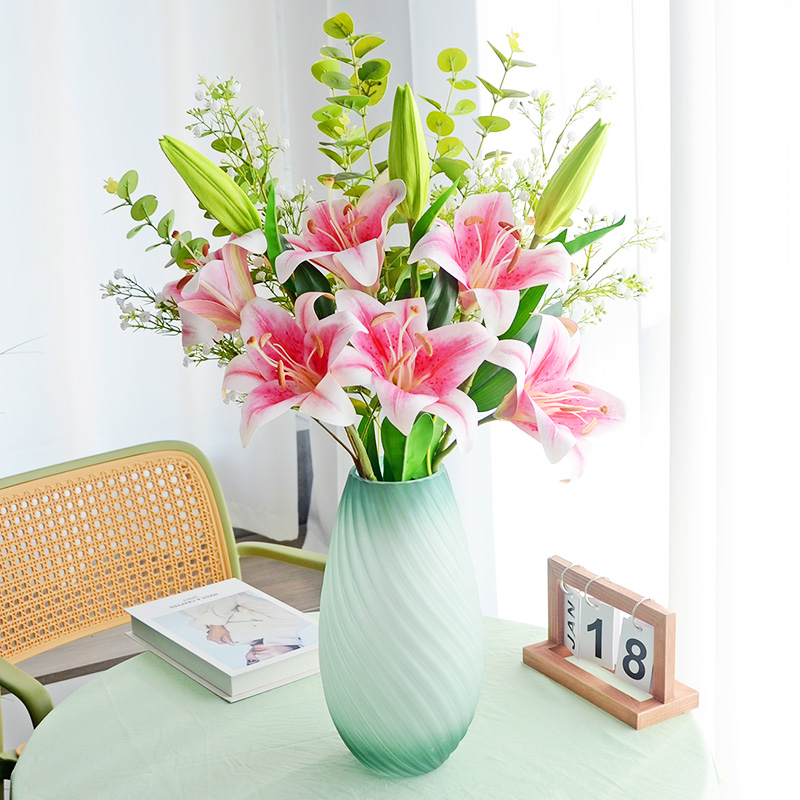 手感百合花假花仿真花束家居客厅电视柜高档花艺餐桌插花装饰摆件