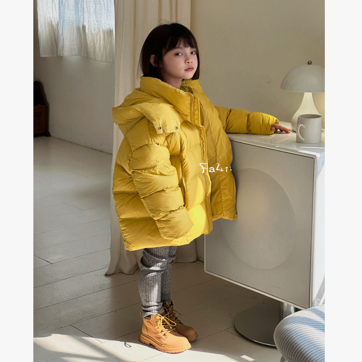 FAZ 3328 方块中长款纯色羽绒服