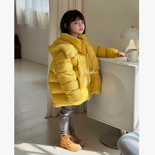 FAZ 3328 方块中长款纯色羽绒服