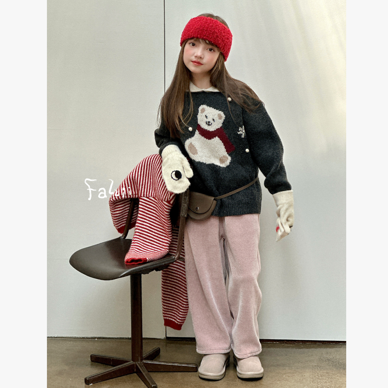 FAZ 6633 坑条一体绒直筒裤