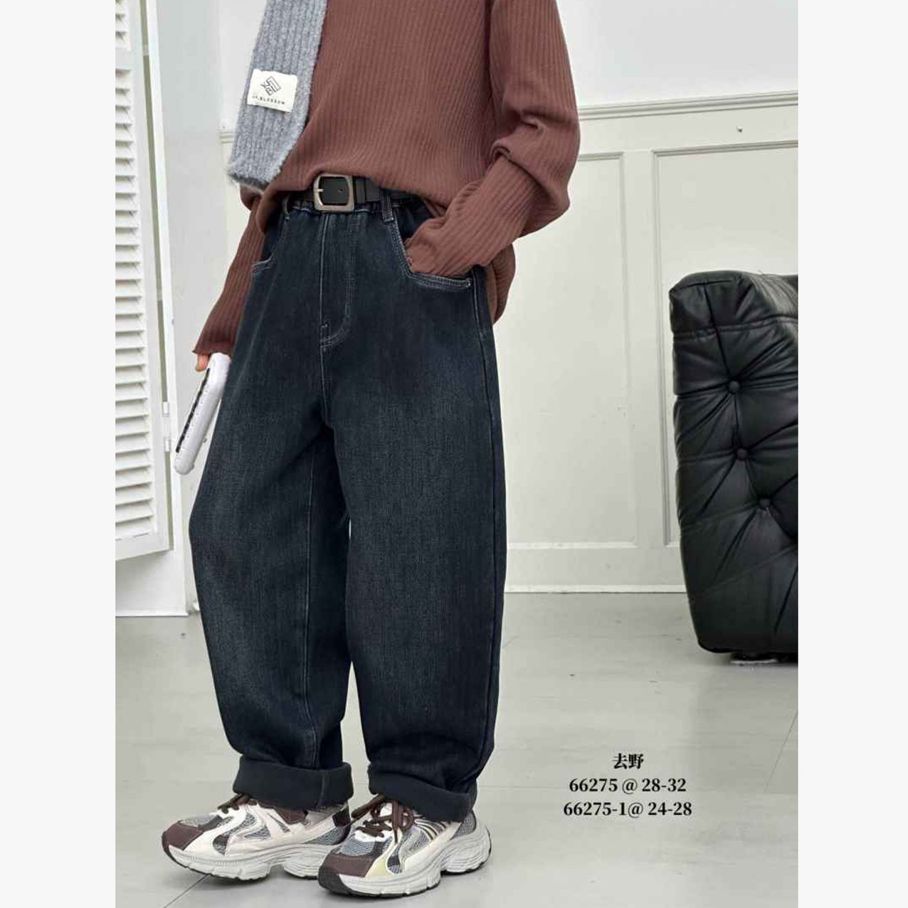 KYP 66275 明线一体绒牛仔裤