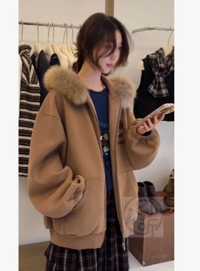 HT 25378 狐狸毛加绒卫衣外套