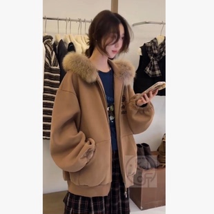HT 25378 狐狸毛加绒卫衣外套
