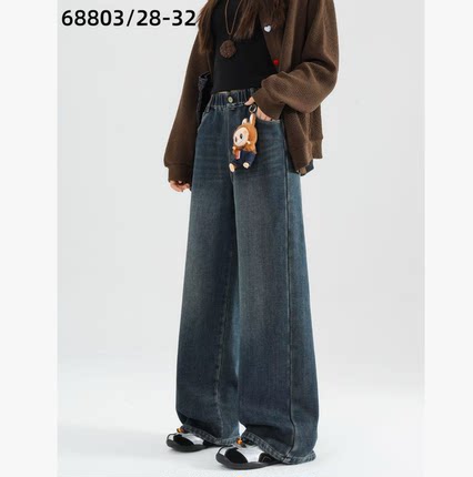 LBE 68803 一体绒牛仔直筒裤