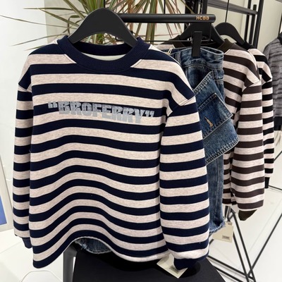 CH 8332 圆领一体绒条纹卫衣