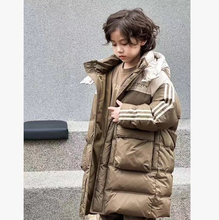 XW 226031 拼三条杠长款羽绒服