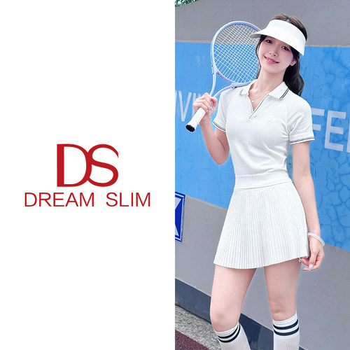 白色短袖网球服翻领户外运动T恤女舒适透气防震上衣带胸垫一体杯