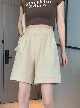 中裤子女夏天新款棉麻直筒短裤高腰显瘦休闲裤宽松纯棉阔腿五分裤