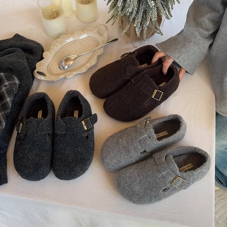 Dapaishow灰色毛绒勃肯鞋女冬加绒圆头豆豆鞋百搭保暖平底单鞋女,女鞋,乐福鞋（豆豆鞋）,淘宝优惠券,粉丝福利购,淘宝优惠卷