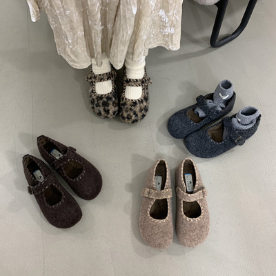 AL阿里情人森女风毛毛勃肯鞋女冬季加绒复古圆头玛丽珍配裙子单鞋