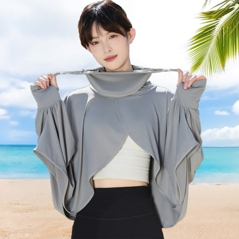 防晒衣冰丝凉感夏季短款时尚百搭披肩面纱一体大码仙女遮阳防晒服