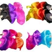 真丝舞蹈扇子三色火焰渐变长绸扇定制儿童成人舞蹈演出广场舞扇子