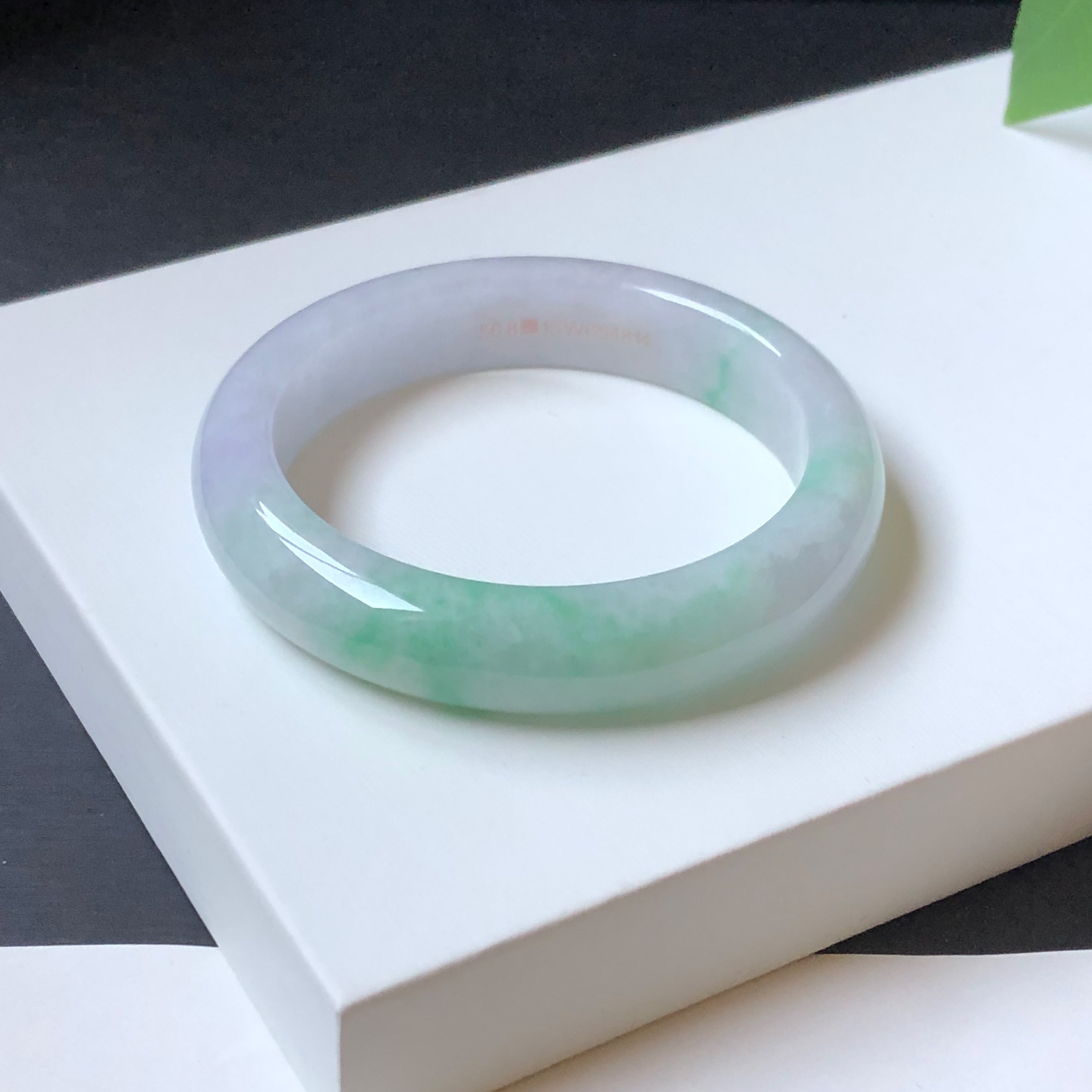 56圈1SW654814平安镯 大艺珠宝春带彩紫飘绿缅甸天然翡翠A货手镯